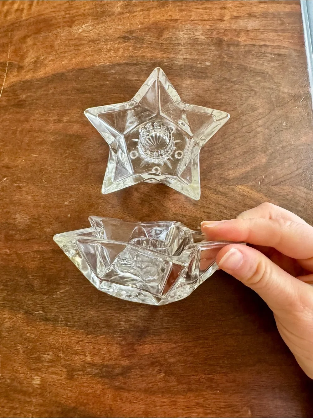 Vintage 70s Hazel Atlas clear glass candle holders taper 5 point pentagram